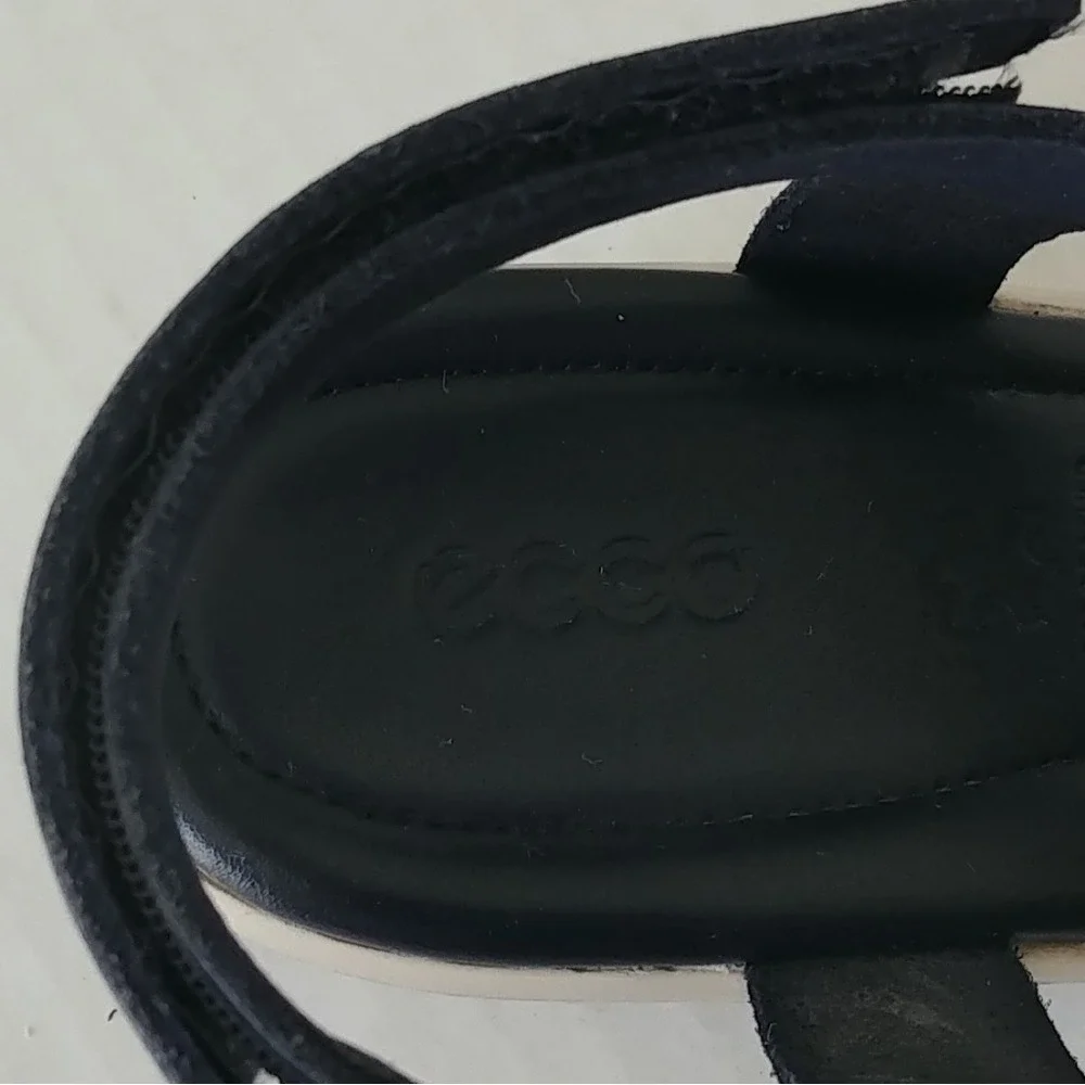 ECCO Damara Wedge Sandals Womens 5-5.5 Navy Blue Leather Strappy 216643-02303